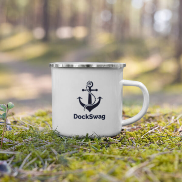 DockSwag Harbour Sip Enamel Cup – exclusive nautical enamel mug for cabin cruiser adventures.